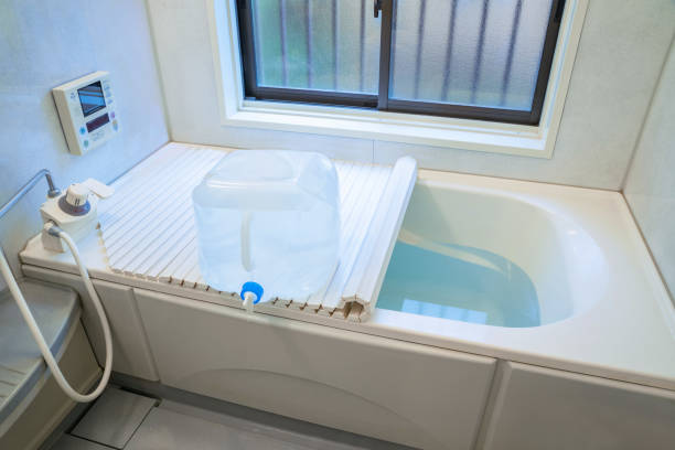 istock Store water in baths and plastic tanks as a disaster prevention measure 1190553958