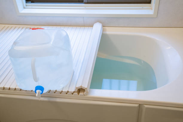 istock Store water in baths and plastic tanks as a disaster prevention measure 1190553967