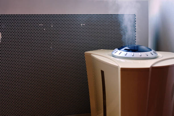 istock Side view of the convector and working humidifier standing together. 1190554014