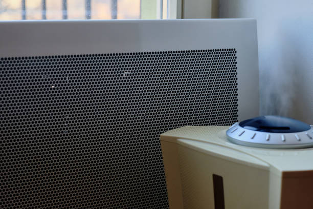 istock Side view of the convector and working humidifier standing together. 1190554036