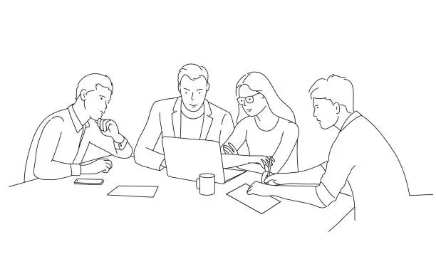 Vector illustration of Group of business people using notebook.