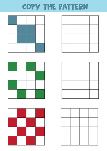 Color Copy Pattern Worksheet Educational Worksheet For Kids Copy The Pattern Stock Illustration ...