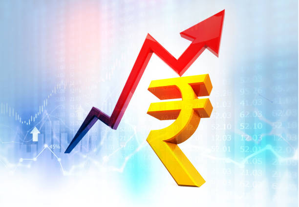 istock Moving growth arrow with Rupee sign 1190565389