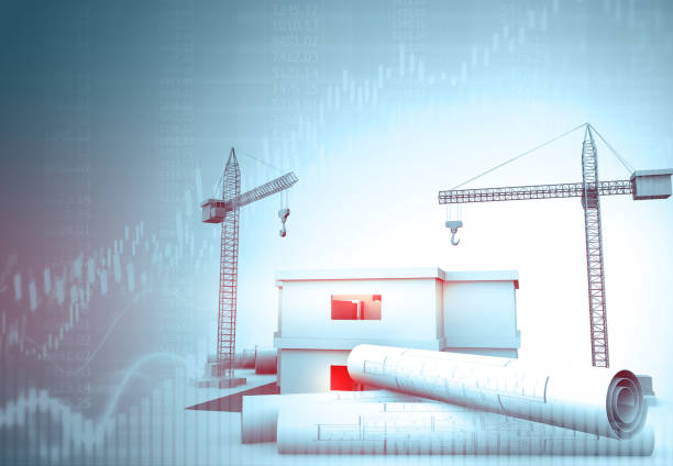 istock Building construction blueprint with stock market graph 1190565405