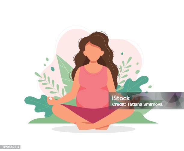 Pregnant Woman Doing Yoga With Nature Background And Her Hair Up Cute  Vector Illustration In Flat Style Stock Illustration - Download Image Now -  iStock