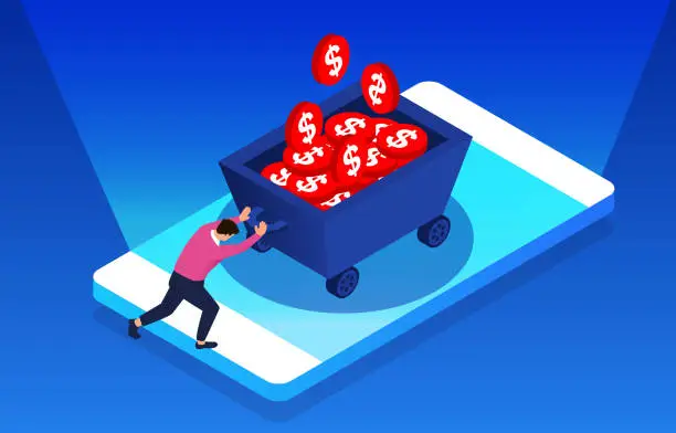 Vector illustration of Concept smartphone and money coins