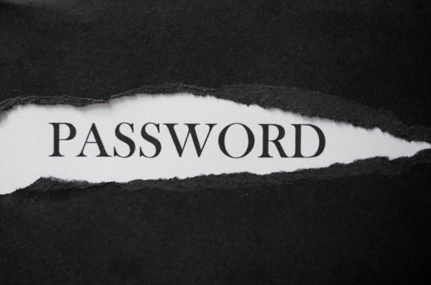 istock Word password printed on a white background with black torn paper. 1190573534