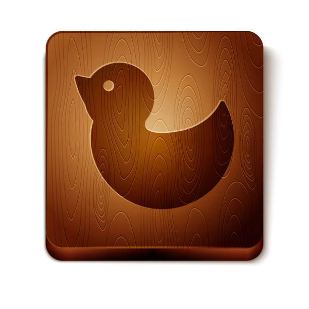 istock Brown Rubber duck icon isolated on white background. Wooden square button. Vector Illustration 1190575029