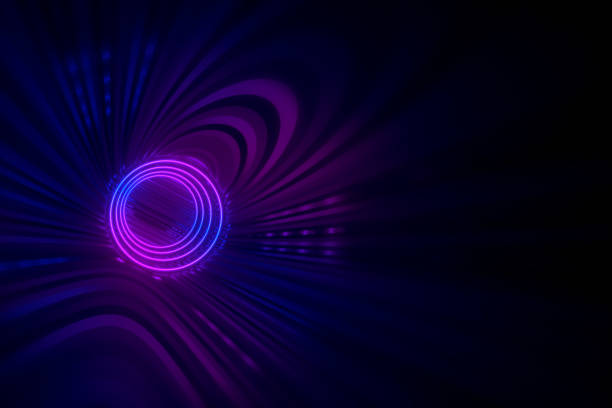 istock Round tunnel with reflective walls and neon circle illumination 3D Illustration 1190578528