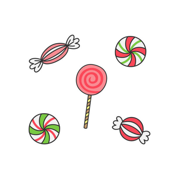 ilustrações de stock, clip art, desenhos animados e ícones de christmas candy set - hard candy candy pink wrapping paper