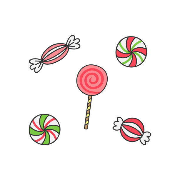 рождественские конфеты набор - hard candy candy mint wrapped stock illustrations