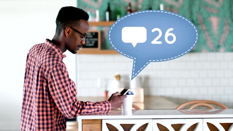 Man drinking coffee while reading messages 4k