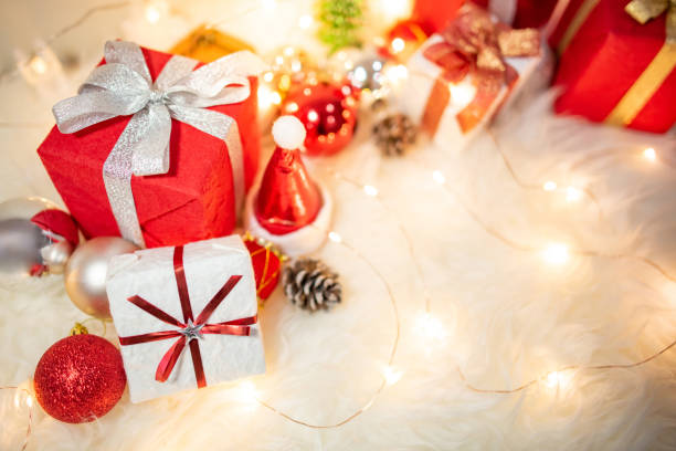 istock Christmas decoration on hairy carpet 1190589321