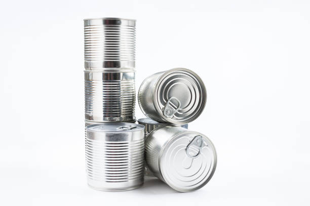 istock Group of silver canned food on white background. 1190590897