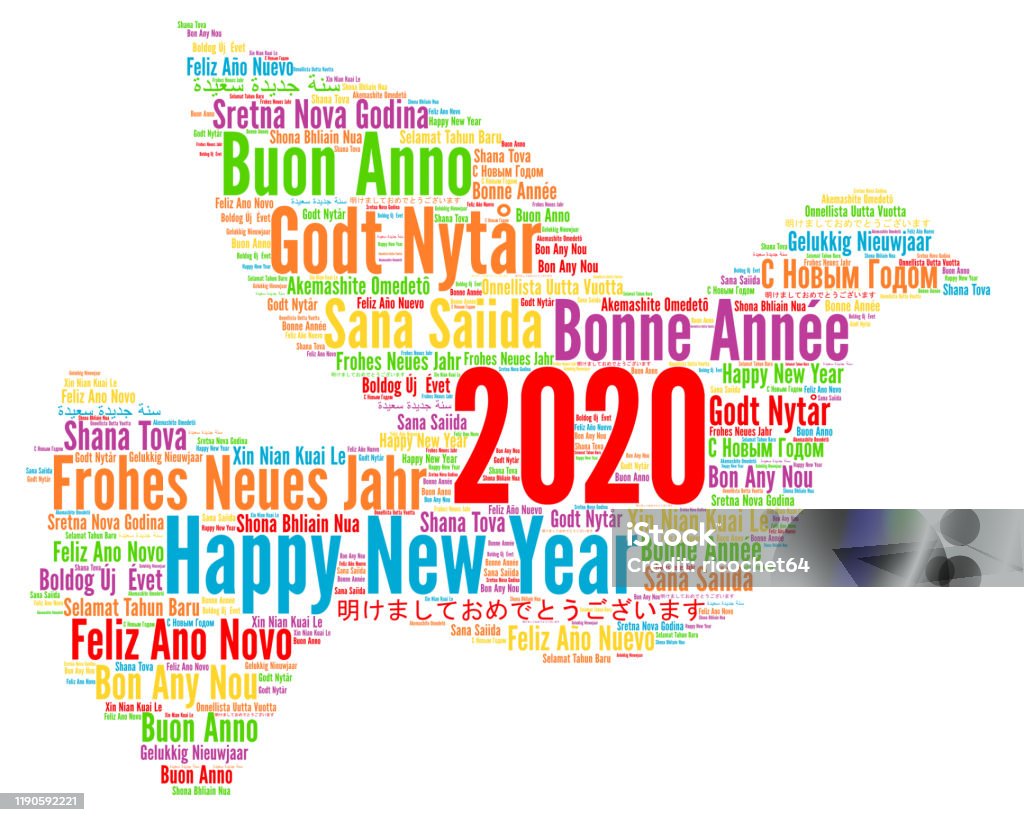 Happy New Year 2020 In Different Languages Stock Illustration ...