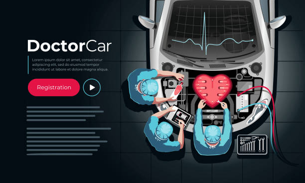 serwis naprawczy samochodów lekarza - auto repair shop adult auto mechanic blue stock illustrations