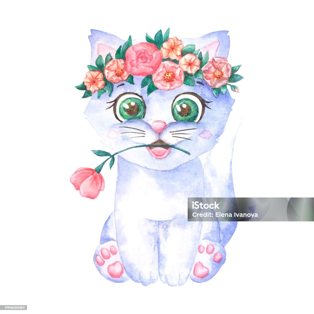 Màu Nước Vẽ Con Mèo Dễ Thương Hình minh họa Sẵn có - Tải xuống Hình ảnh  Ngay bây giờ - Chân dung - Hình ảnh, Dễ thương, Hoa - iStock