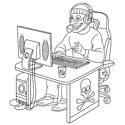  Ilustración de Página Para Colorear De Un Hacker De Dibujos Animados y más Vectores Libres de Derechos de Ladrón