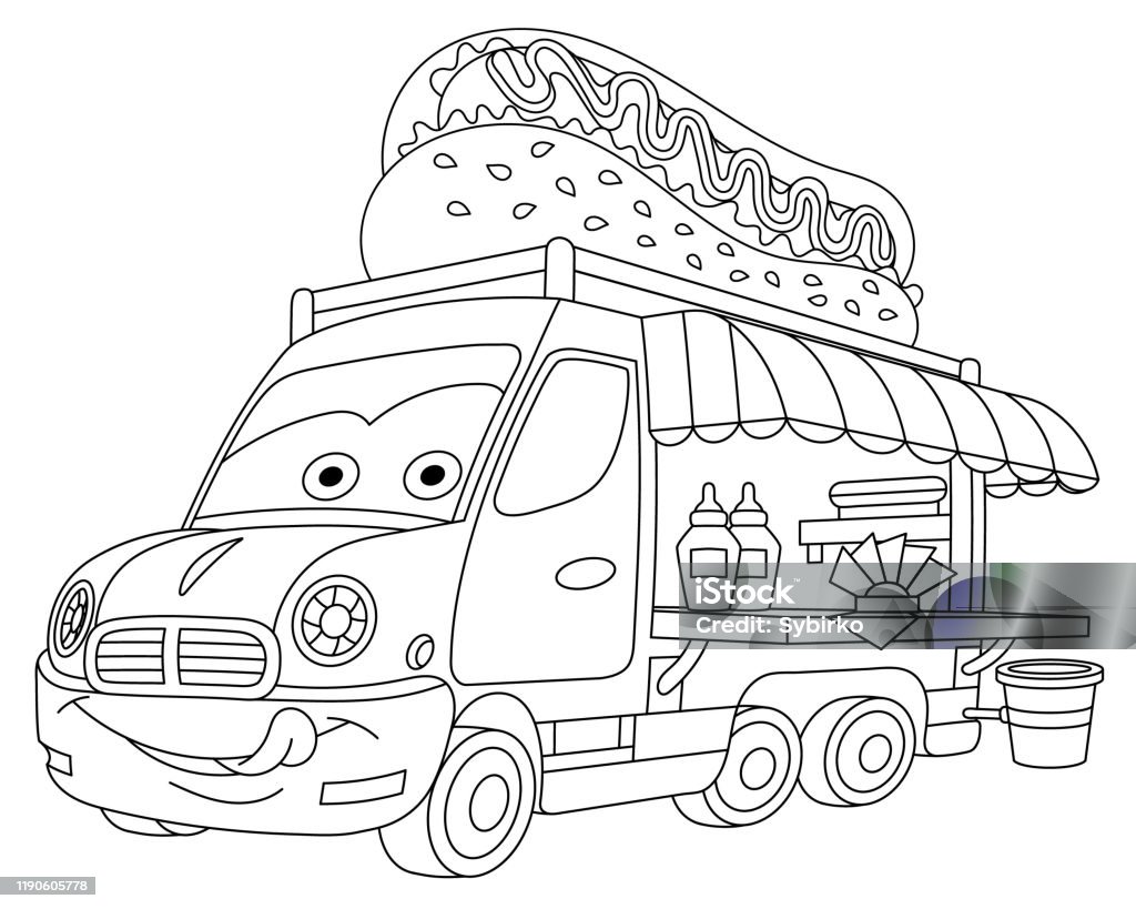 Ilustración de Página Para Colorear Del Vehículo De Camión De Comida De  Dibujos Animados y más Vectores Libres de Derechos de Página de libro para  colorear - Técnica de ilustración - iStock