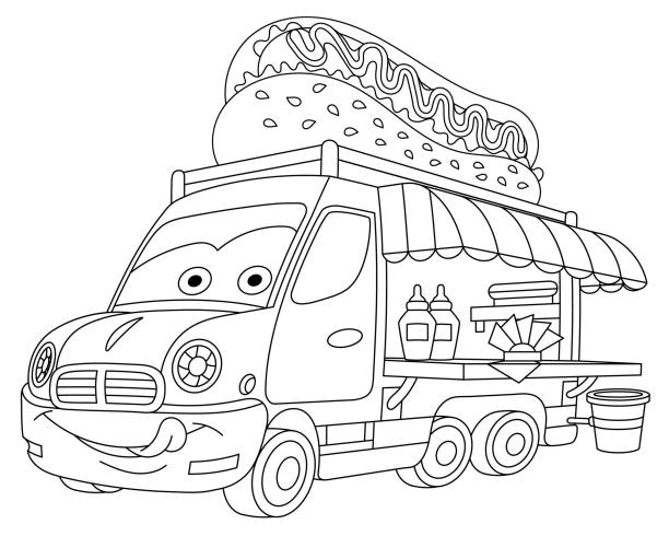 Coloring Page Of Cartoon Food Truck Vehicle Stock Illustration - Download  Image Now - Coloring Book Page - Illlustration Technique, Truck, Black And  White - iStock