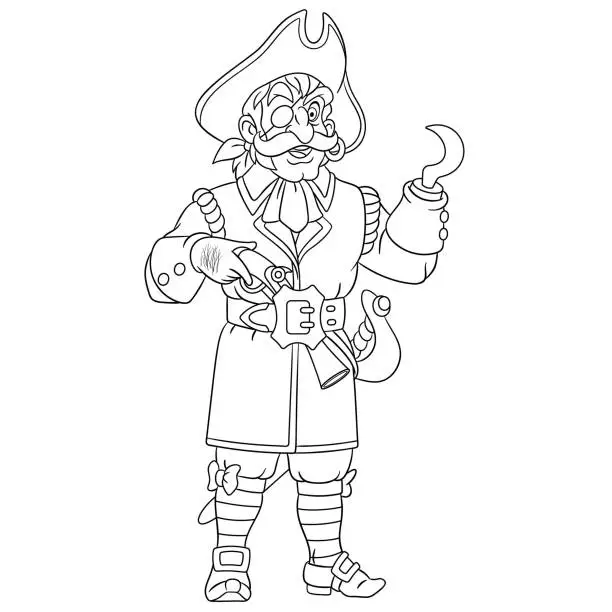 Vector illustration of Coloring page of cartoon pirate with hook hand