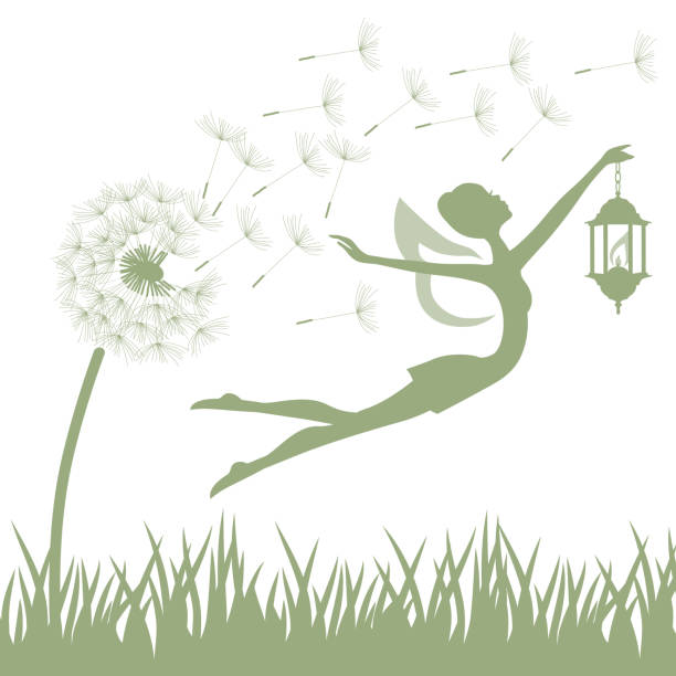 fee mit laterne - dandelion freedom silhouette wind stock-grafiken, -clipart, -cartoons und -symbole