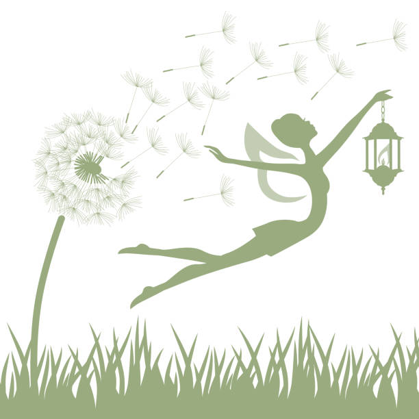 illustrations, cliparts, dessins animés et icônes de fée avec la lanterne - dandelion freedom silhouette wind