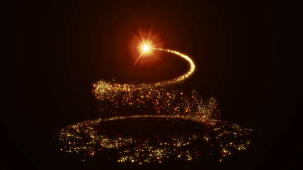Sparkling golden glitter spiral effect. Shining Christmas magic particles and sparkles stock photo