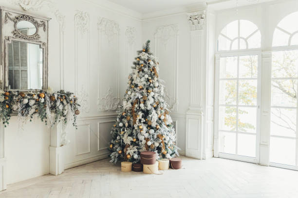 istock Classic christmas New Year decorated interior room with New year tree 1190622845