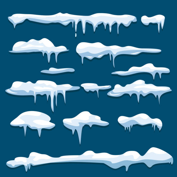 pokrywy śnieżne. sople zimowe mrożone dekoracje lodu wektorowe elementy pogodowe kolekcja - snow icicle ice winter stock illustrations