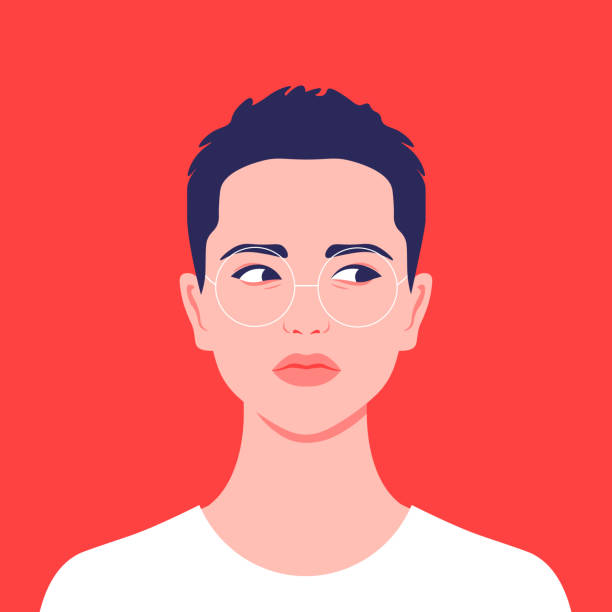 Portrait of a short-haired girl. Androgin looking with a sidelong glance. Diversity. Avatar. Portrait of a short-haired girl. Androgin looking with a sidelong glance. Diversity. Avatar for a social network. Student. Vector flat illustration man gay stock illustrations