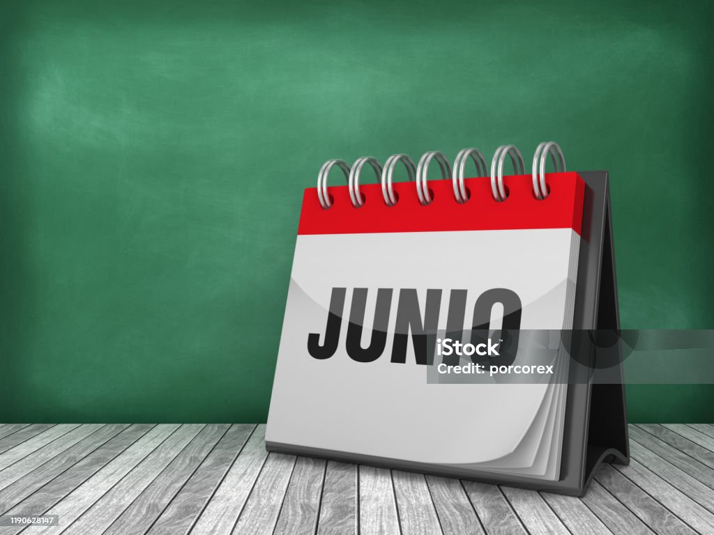 JUNIO Calendar - Spanish Word - Chalkboard Background - 3D Rendering JUNIO Calendar on Chalkboard Background - 3D Rendering 2020 Stock Photo