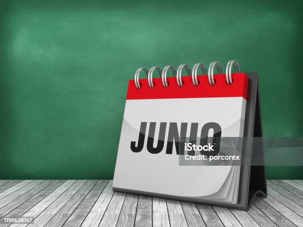 Junio Calendar Spanish Word Chalkboard Background 3d Rendering Stock Photo - Download Image Now