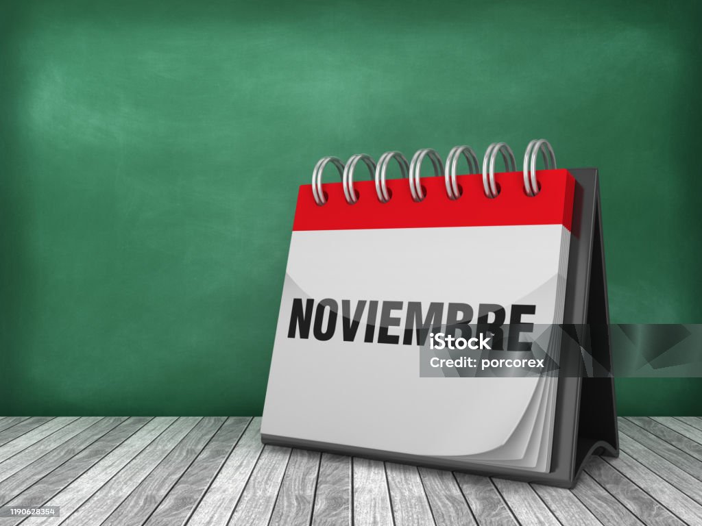 NOVIEMBRE Calendar - Spanish Word - Chalkboard Background - 3D Rendering NOVIEMBRE Calendar on Chalkboard Background - 3D Rendering 2020 Stock Photo