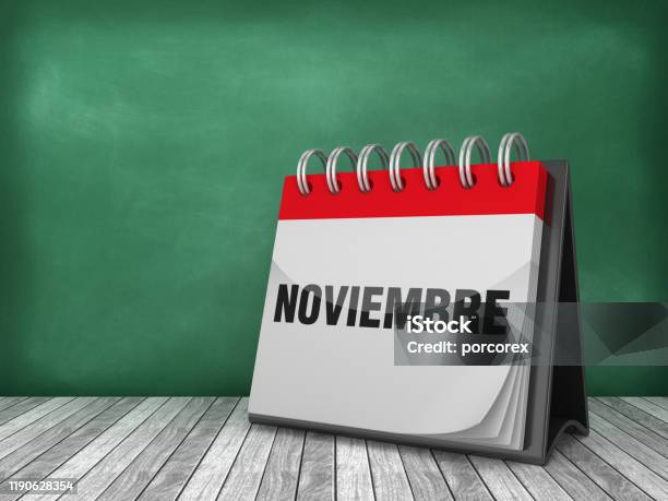 Noviembre Calendar Spanish Word Chalkboard Background 3d Rendering Stock Photo - Download Image Now