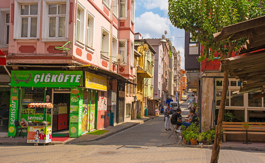 Istanbul, Turkey - September 7th 2019. A small shopping street in the Balat district of Istanbul