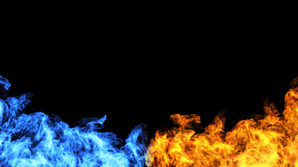 projekt koncepcji ognia na czarnym gackground - abstract blue flame backgrounds stock illustrations