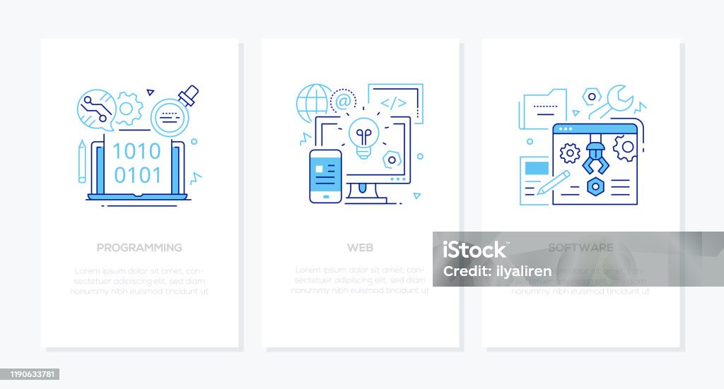 Programming Concept Line Design Style Banners Set Stock Illustration ...