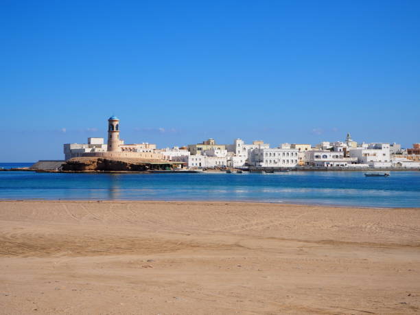 Small fishing port of the town of Sur on the coastline of Oman stock photo