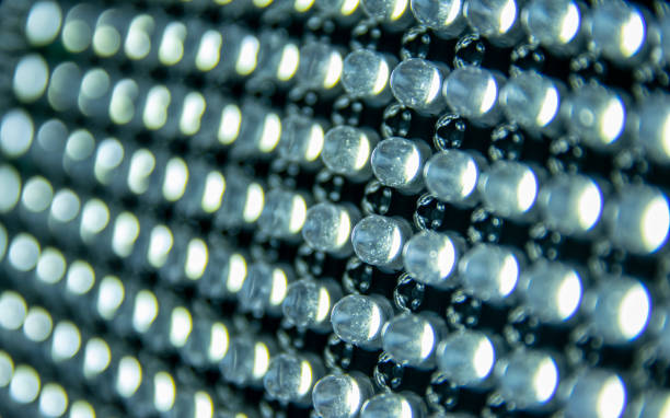 The wall of LED lamps is cold blue