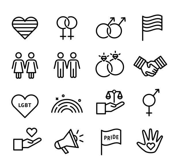 LGBT Icons Collection LGBT icons, can illustrate topics about gay and lesbians, transgender people, gay rights, gay marriages. Thin line design. lesbian flag stock illustrations