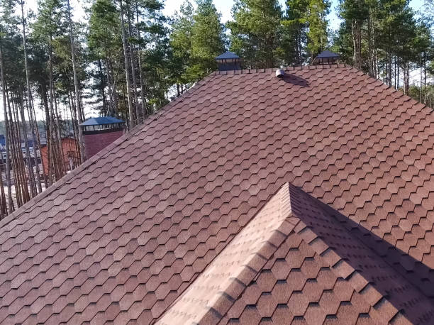 istock Bituminous tile for a roof. House with a roof from a bituminous 1190643018