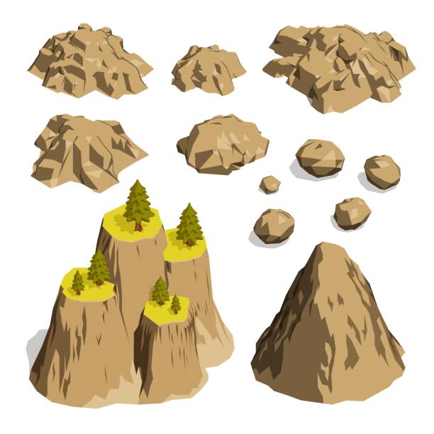 Stones rocks and mountains Stones rocks and mountains - set of isometric vector illustrations. boulder rock stock illustrations
