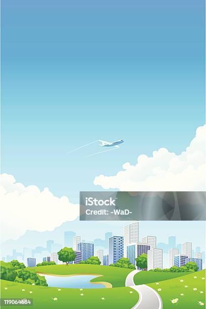 Paesaggio Verde Con Città - Immagini vettoriali stock e altre immagini di Aeroplano - Aeroplano, Albero, Ambientazione esterna