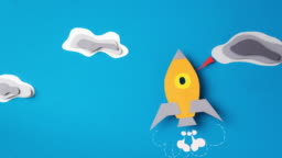 Lightning Strikes Rocket Flying Through Clouds Stop Motion Animation Paper  Art Business Start Up Concept Сoncept Of Overcoming Obstacles Stock Video -  Download Video Clip Now - iStock