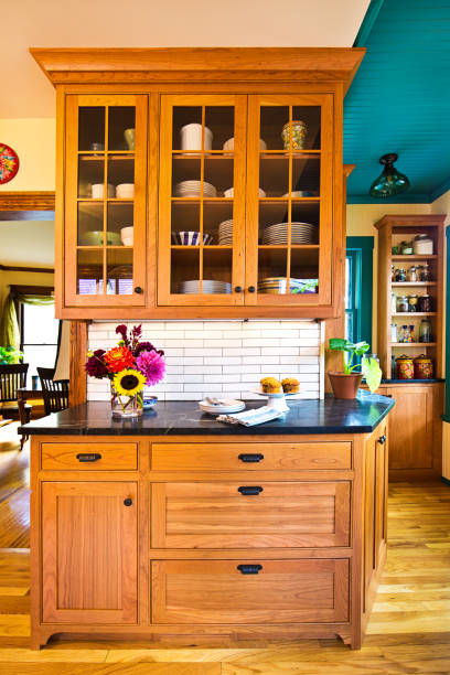 Classic Home Kitchen Interior. Wooden Floor, Oven, Kettle, Gas Heater. Minimalistic Interior Design