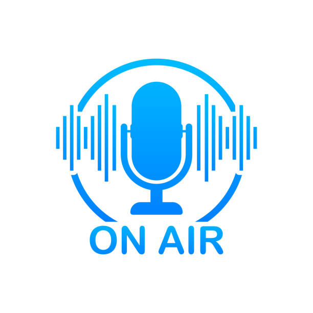 Podcast icon like on air live. Podcast. Badge, icon, stamp, logo. Radio broadcasting or streaming. Vector stock illustration. Podcast icon like on air live. Podcast. Badge, icon, stamp, logo. Radio broadcasting or streaming. Vector stock illustration radio logo stock illustrations
