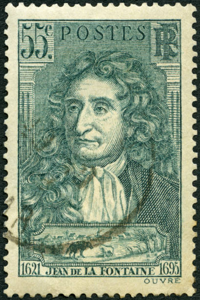 selo postal impresso na frança mostra jean de la fontaine (1621-1695) em 1938 - postcard french culture france postage stamp - fotografias e filmes do acervo