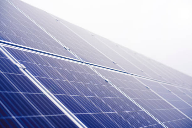 istock Blue solar panels mounted on the street. 1190661727
