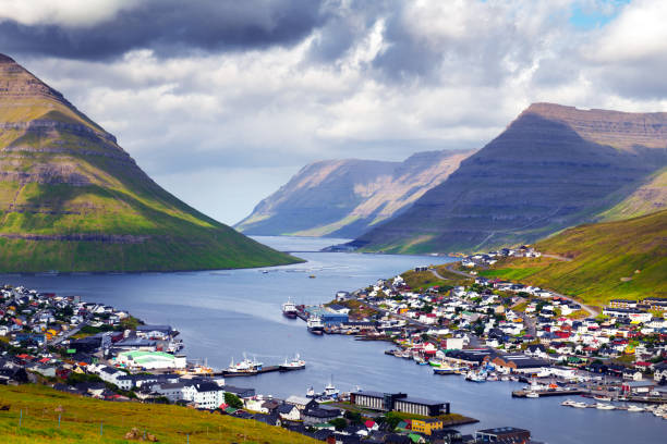 Breathtaking cityscape of Klaksvik town stock photo